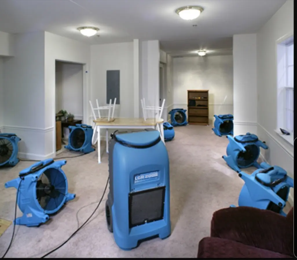 Air movers and dehumidifier setup for Water Extraction & Removal in Mount Holly